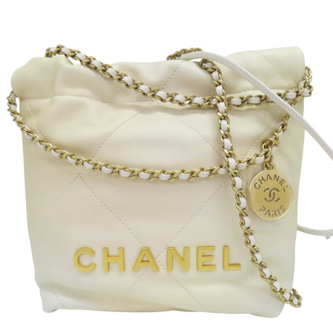 米白色 牛皮 Mini 22 肩背包 金釦【CHANEL 香奈兒】 AS3980