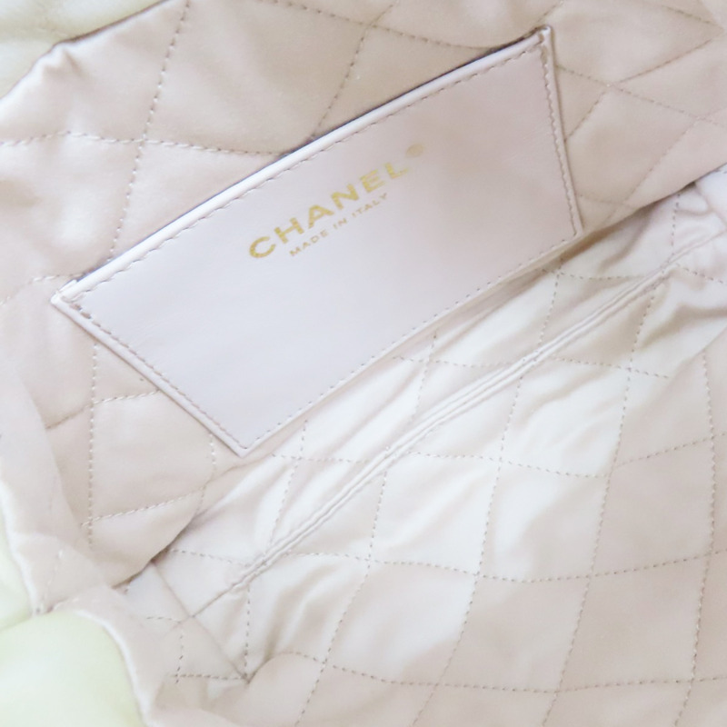 米白色 牛皮 Mini 22 肩背包 金釦【CHANEL 香奈兒】 AS3980-4