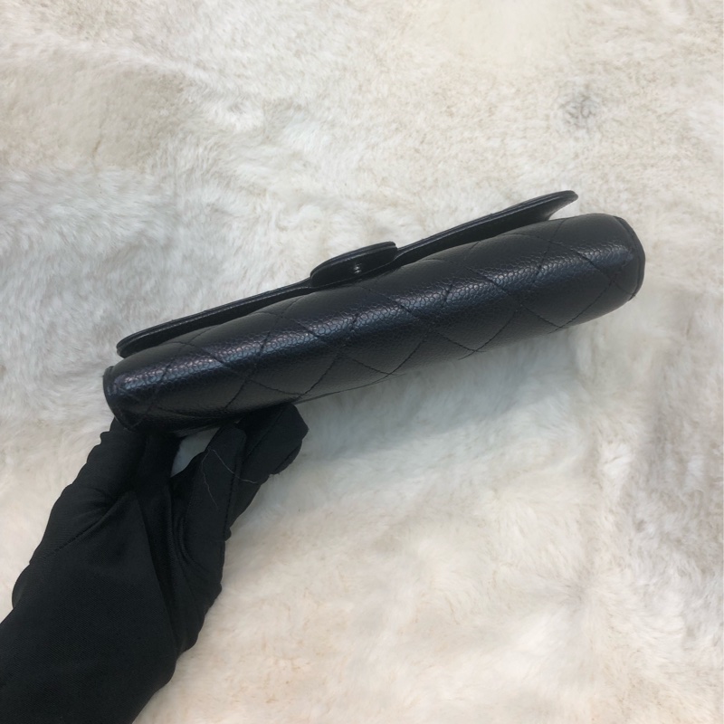 Chanel 黑色荔枝牛皮長銀包 XC378-5