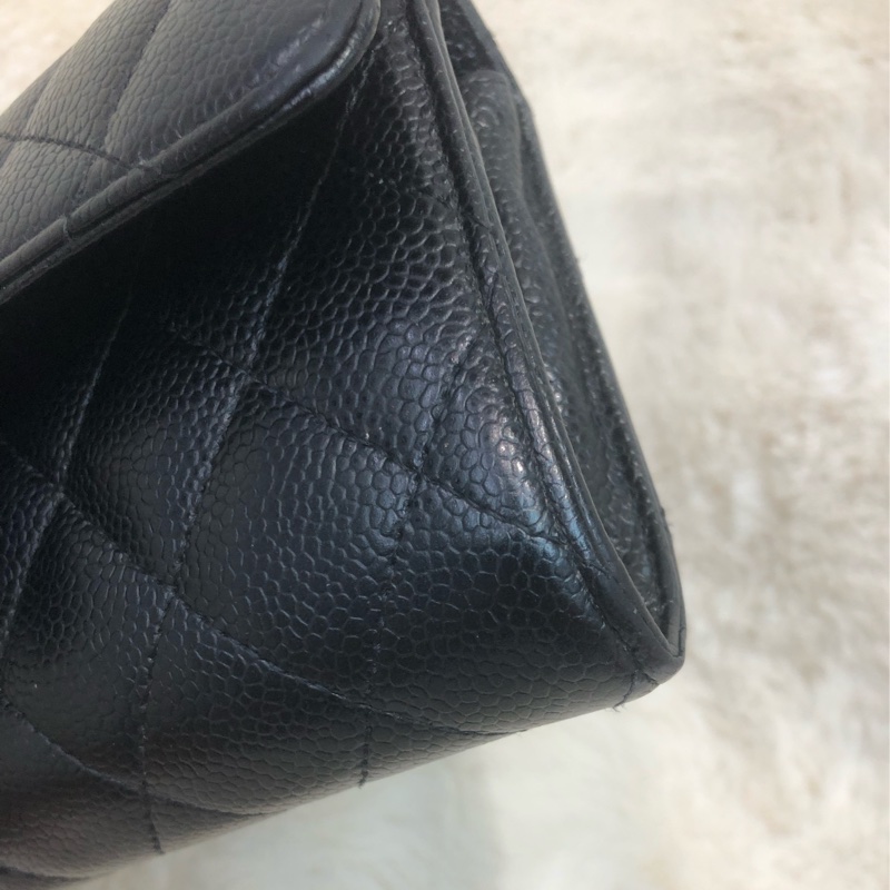 Chanel 黑色荔枝牛皮長銀包 XC378-9