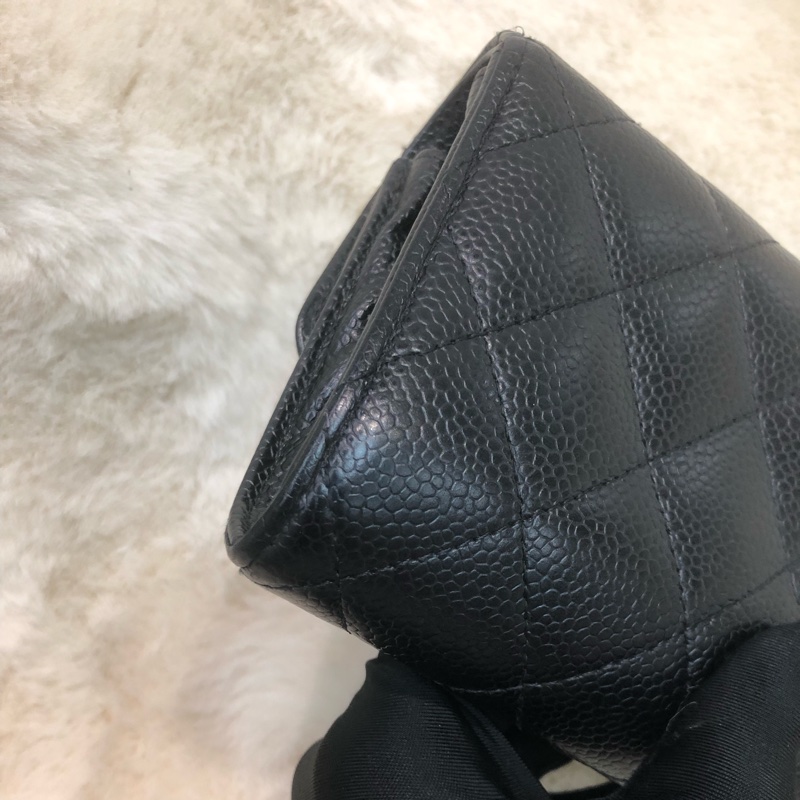 Chanel 黑色荔枝牛皮長銀包 XC378-10