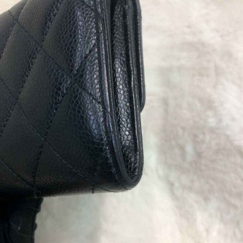 Chanel 黑色荔枝牛皮長銀包 XC378-11