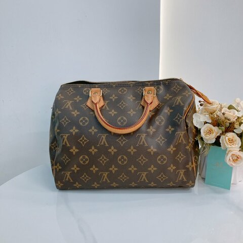 MS0715 Louis Vuitton 路易威登 枕頭包 旅行包 帆布塗層 經典老花 金扣 Speedy 30 Canvas Monogram x GHW