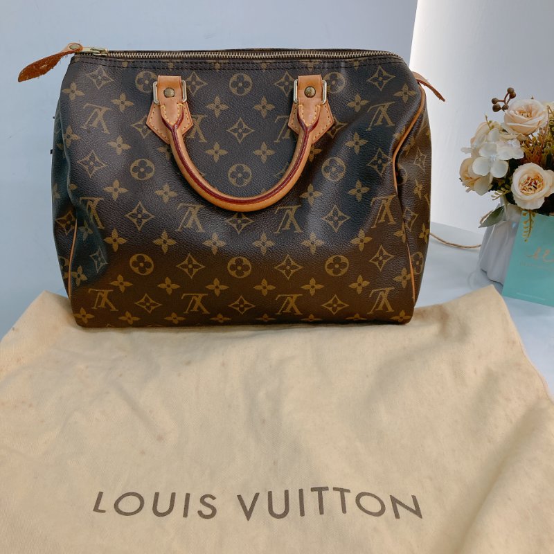 MS0715 Louis Vuitton 路易威登 枕頭包 旅行包 帆布塗層 經典老花 金扣 Speedy 30 Canvas Monogram x GHW-26