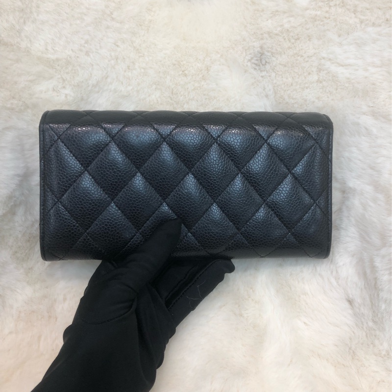 Chanel 黑銀荔牛長銀包 XC376-1