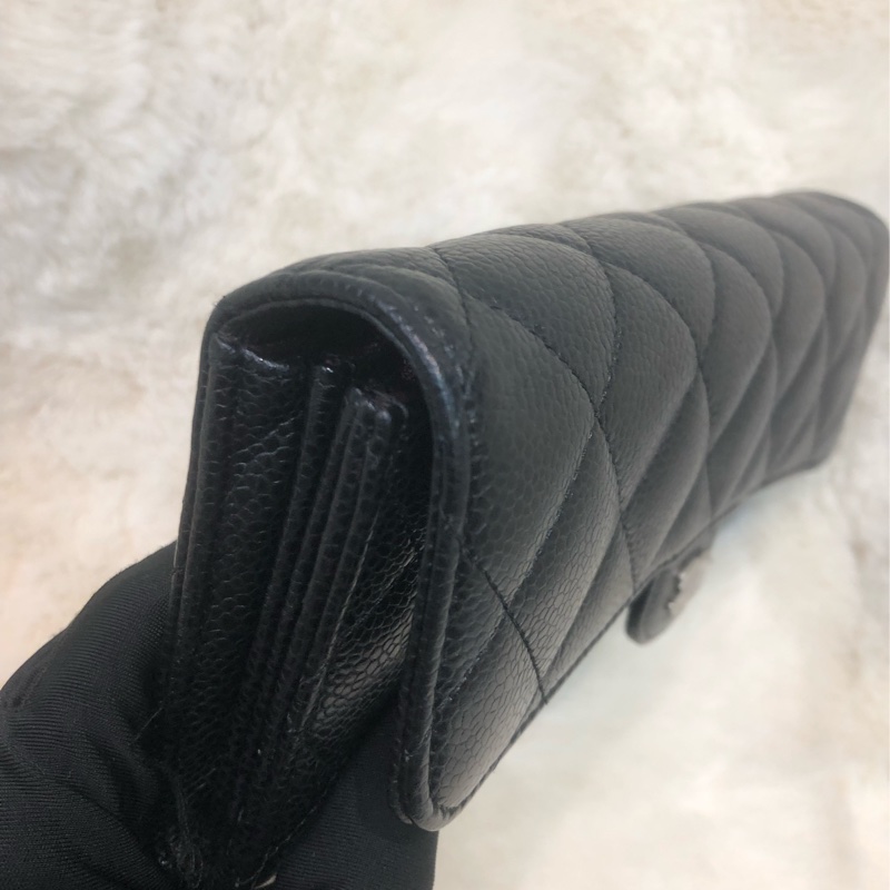 Chanel 黑銀荔牛長銀包 XC376-8