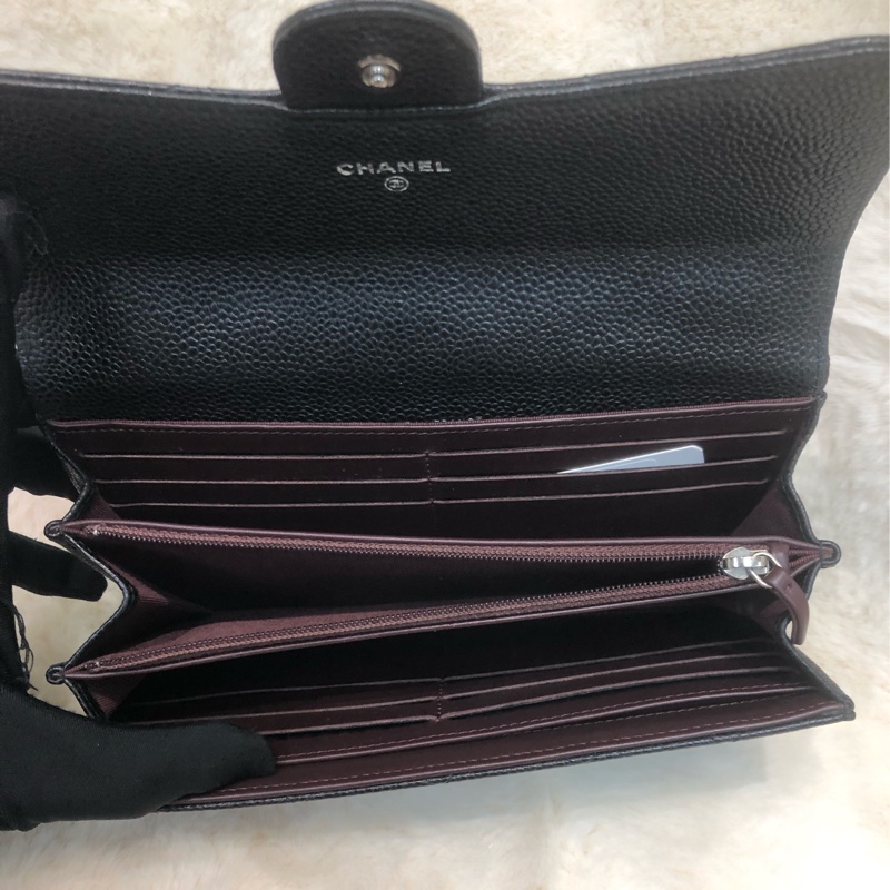 Chanel 黑銀荔牛長銀包 XC376-15