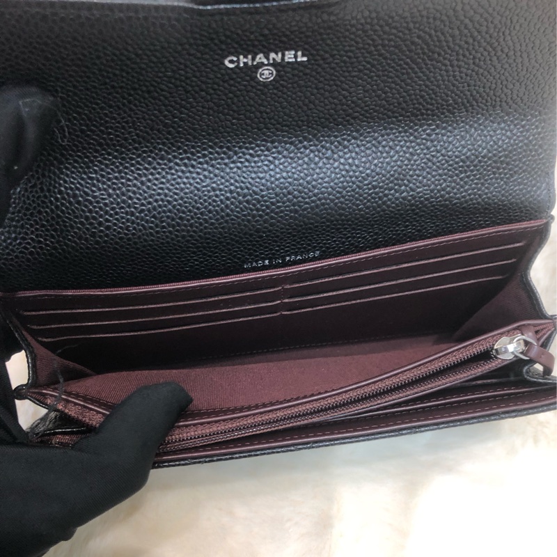 Chanel 黑銀荔牛長銀包 XC376-16