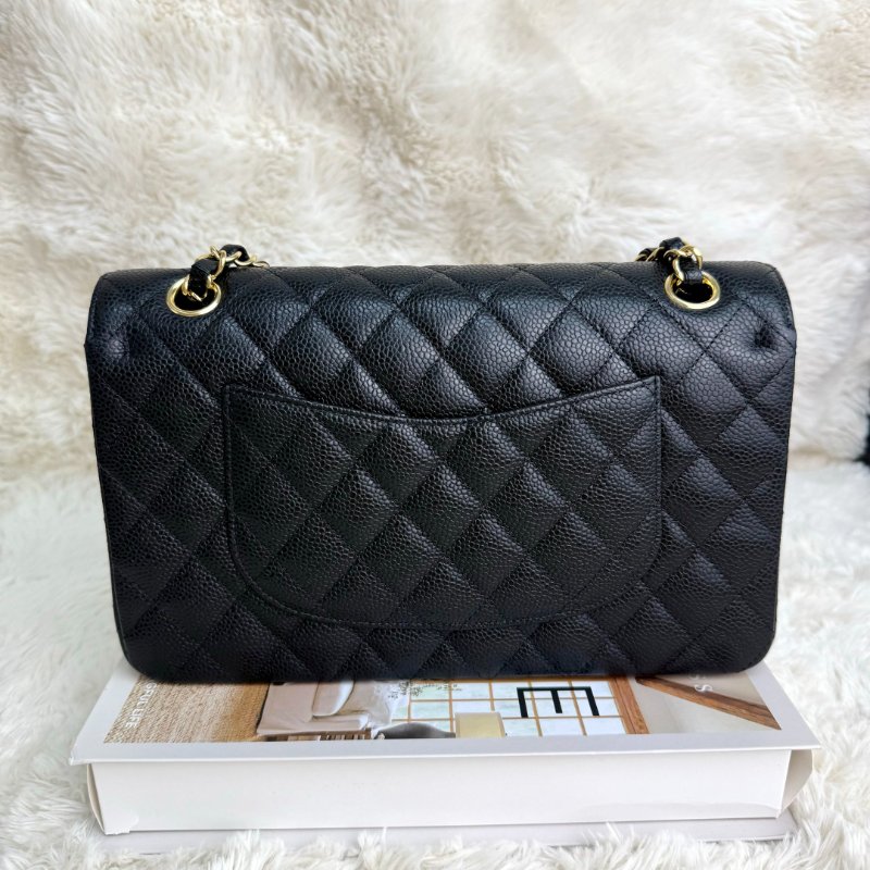 Chanel CLASSIC FLAP 黑色 菱格紋 荔枝牛皮 中號 金扣 CF-2