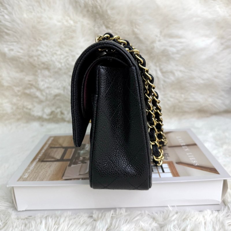 Chanel CLASSIC FLAP 黑色 菱格紋 荔枝牛皮 中號 金扣 CF-3