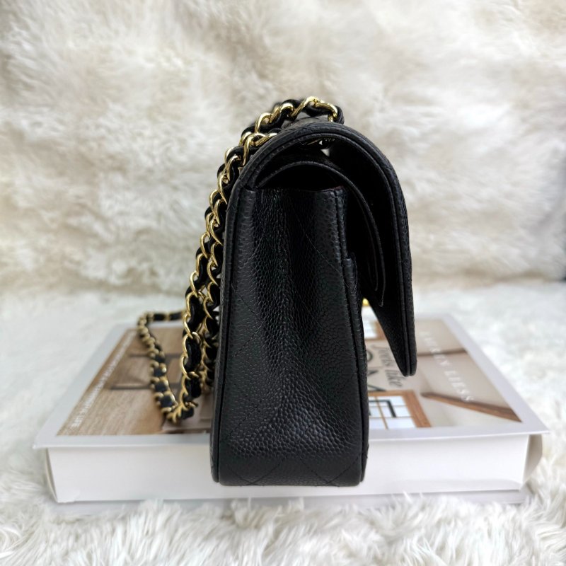 Chanel CLASSIC FLAP 黑色 菱格紋 荔枝牛皮 中號 金扣 CF-4