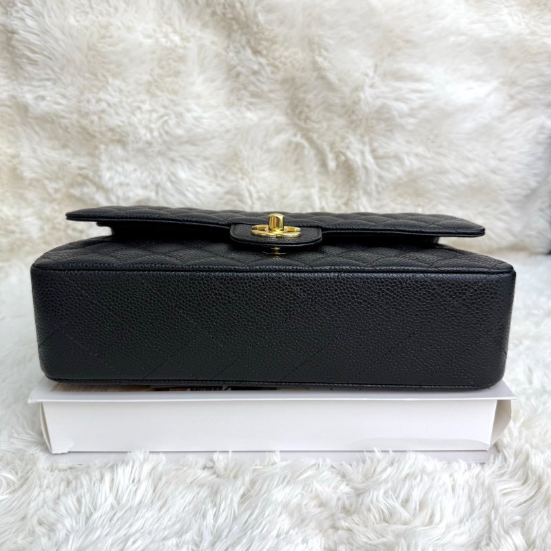 Chanel CLASSIC FLAP 黑色 菱格紋 荔枝牛皮 中號 金扣 CF-5