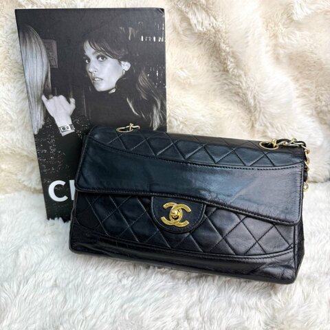 Chanel Matelasse 黑色 菱格紋 羊皮 金扣
