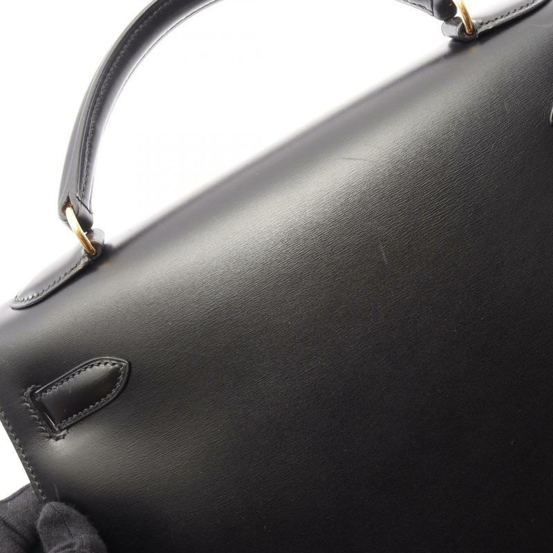 愛馬仕 Kelly 32 Sellier 單肩手提包 001858CC Box 小牛皮 BK SHW 二手 Y-12