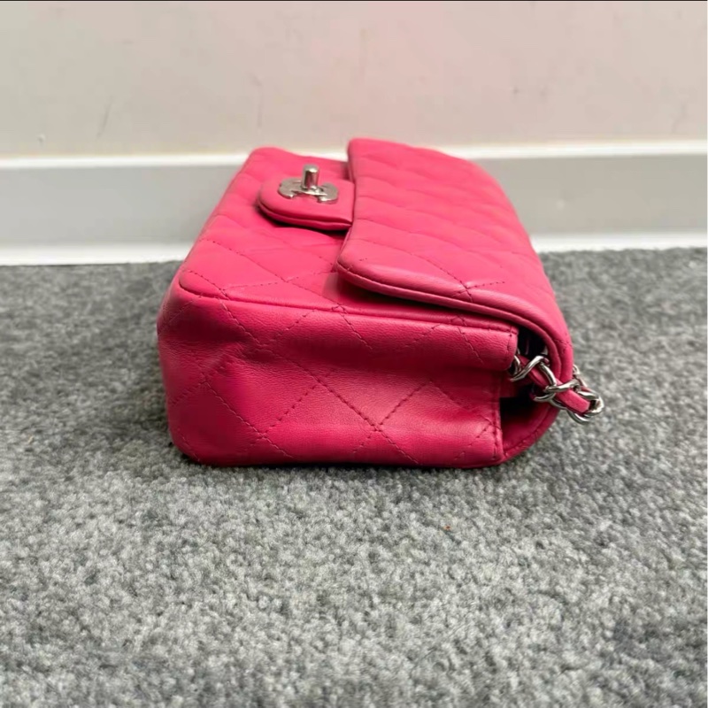 少女心爆棚💕99新🆕Chanel香奈兒唇膏粉銀扣大minicf單肩斜挎鏈條包💄-6