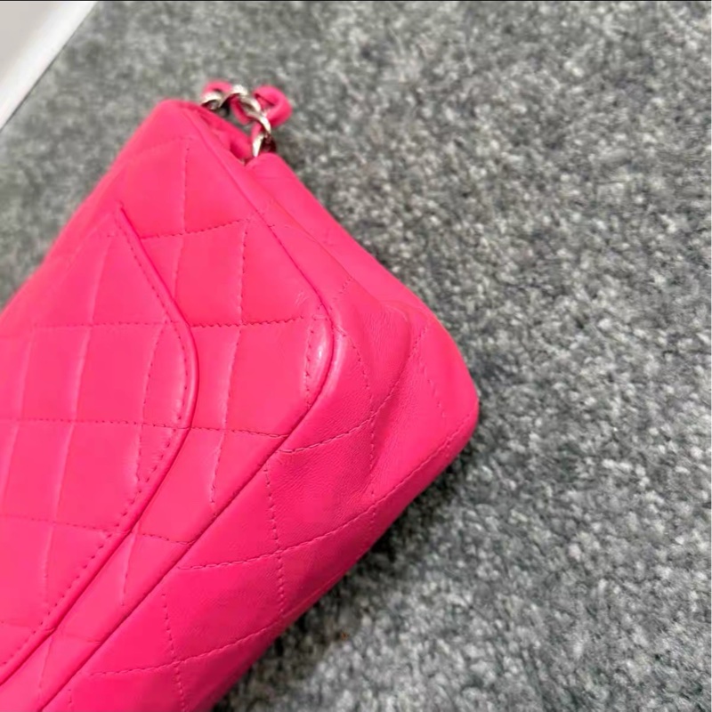 少女心爆棚💕99新🆕Chanel香奈兒唇膏粉銀扣大minicf單肩斜挎鏈條包💄-10