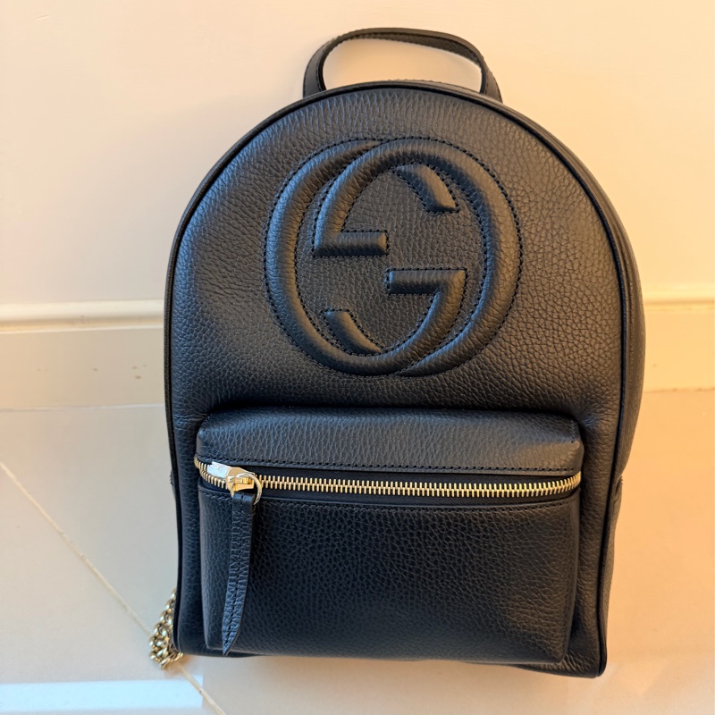 Gucci  SOHO雙G車紋牛皮荔枝紋鏈帶後背包-0