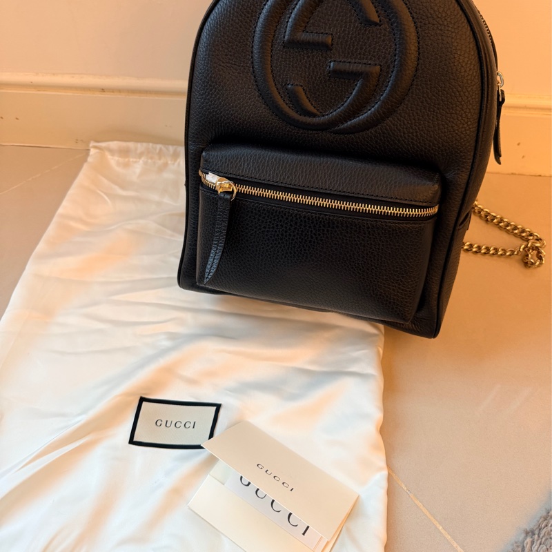 Gucci  SOHO雙G車紋牛皮荔枝紋鏈帶後背包-2