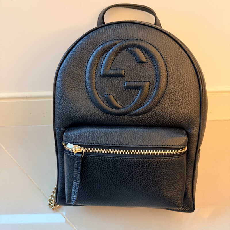Gucci  SOHO雙G車紋牛皮荔枝紋鏈帶後背包-5