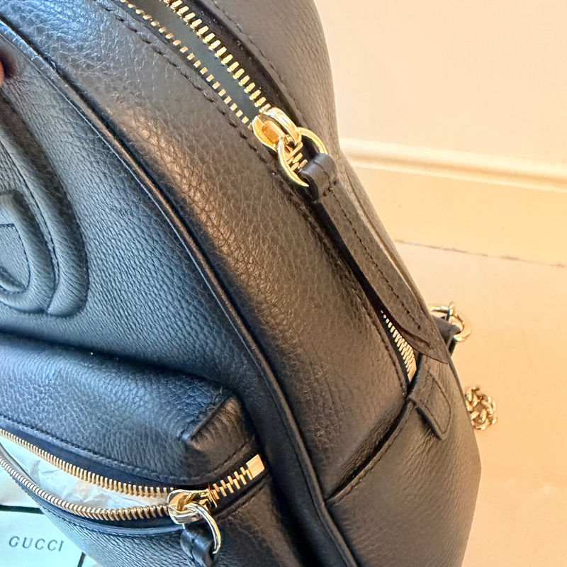Gucci  SOHO雙G車紋牛皮荔枝紋鏈帶後背包-17