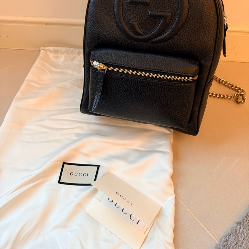 Gucci  SOHO雙G車紋牛皮荔枝紋鏈帶後背包-19