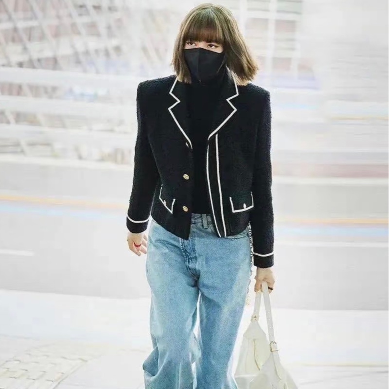 CELINE 2021早秋學院風黑白邊粗花呢短外套-1