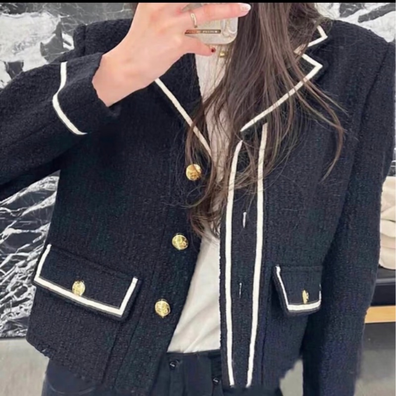 CELINE 2021早秋學院風黑白邊粗花呢短外套-3