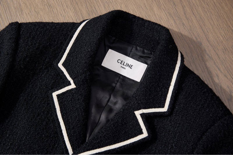 CELINE 2021早秋學院風黑白邊粗花呢短外套-6