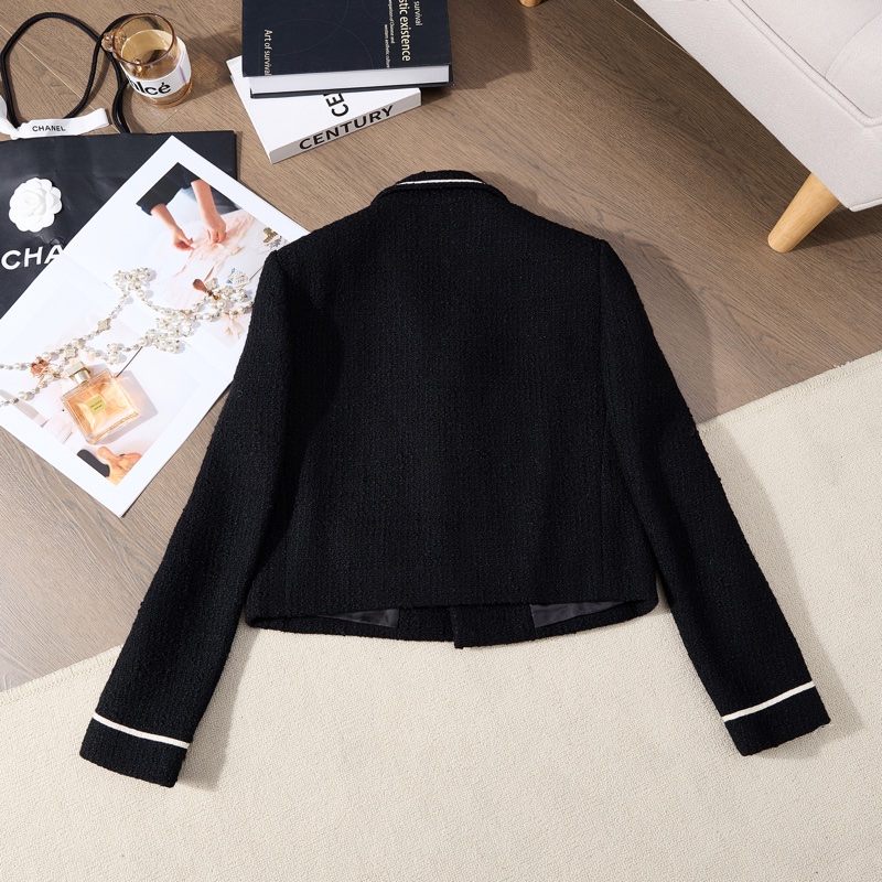 CELINE 2021早秋學院風黑白邊粗花呢短外套-7
