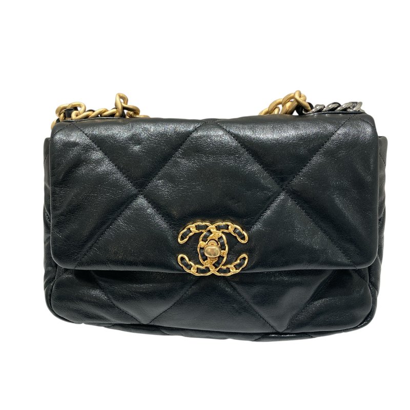 CHANEL 香奈兒 AS1160 19 BAG 26CM 菱格紋 黑色 皮穿鍊 金色金屬-0