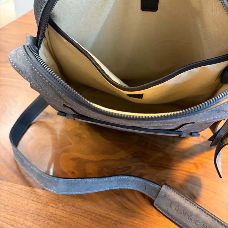 Longchamp 麂皮灰色斜背包-8