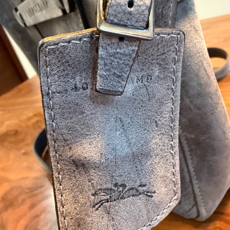 Longchamp 麂皮灰色斜背包-10