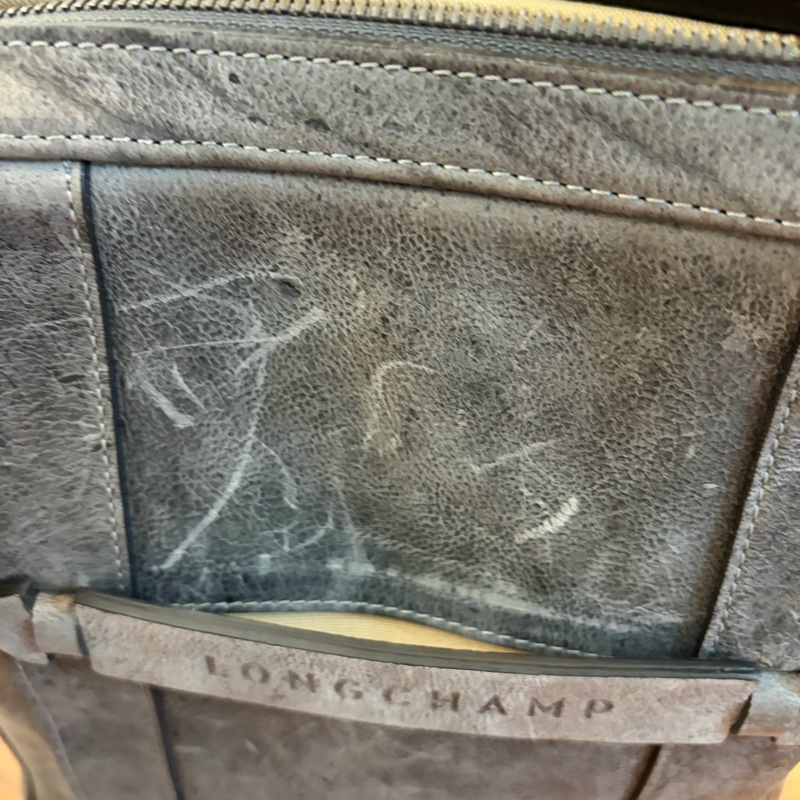 Longchamp 麂皮灰色斜背包-12
