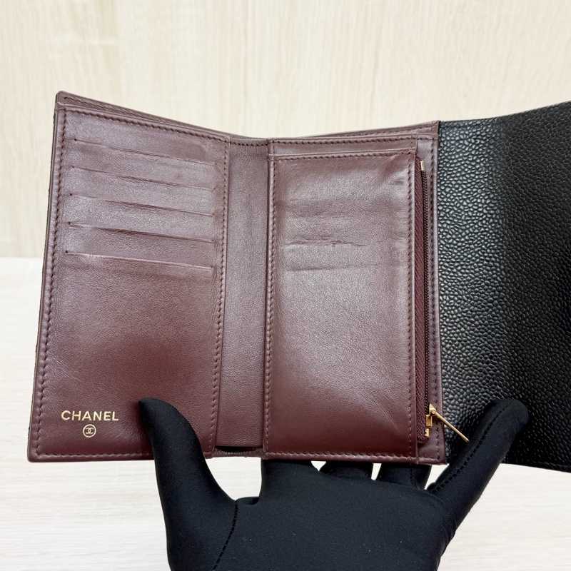 CHANEL黑色荔枝牛皮三折中夾AP0232-10