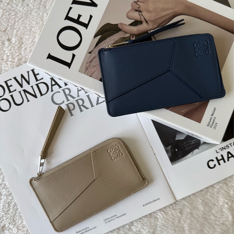 Puzzle Edge 經典小牛皮長形拉鍊零錢包/卡片夾(靛藍色)-0