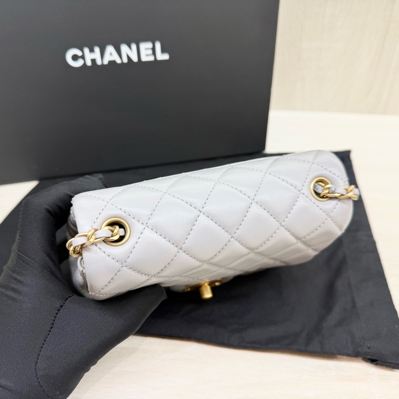 CHANEL✨淺灰羊皮金釦金球方胖 AS1786-6