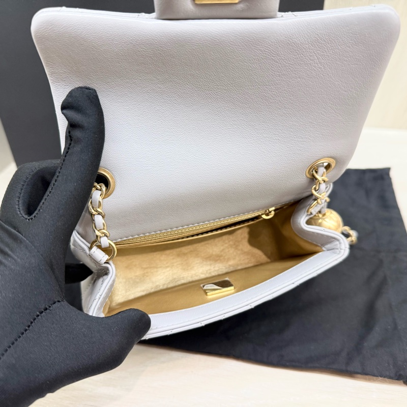 CHANEL✨淺灰羊皮金釦金球方胖 AS1786-8