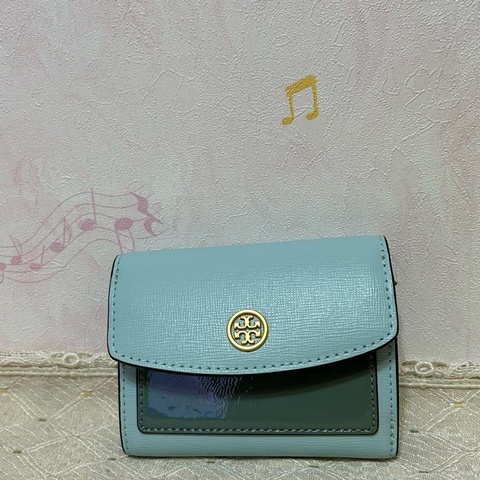 TORY BURCH 立體LOGO撞色皮革三折扣式小短夾