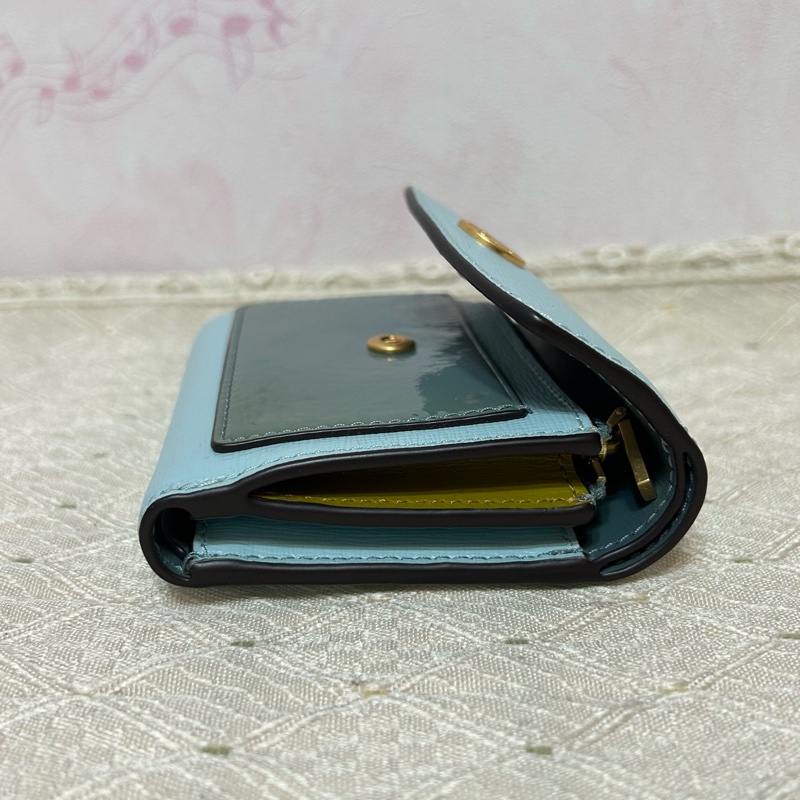 TORY BURCH 立體LOGO撞色皮革三折扣式小短夾-4