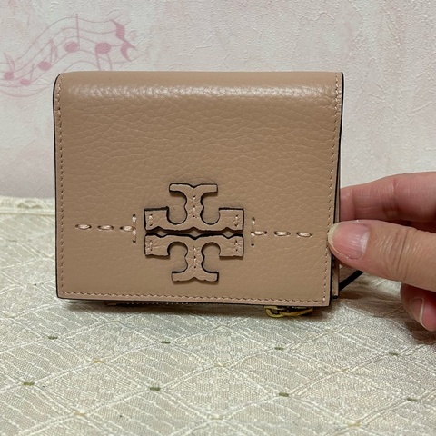 TORY BURCH MCGRAW縫線對開零錢短夾-粉