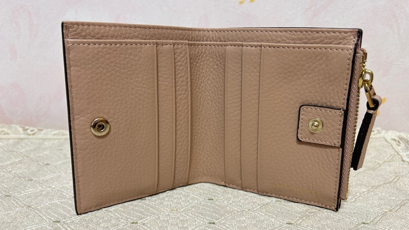 TORY BURCH MCGRAW縫線對開零錢短夾-粉-4