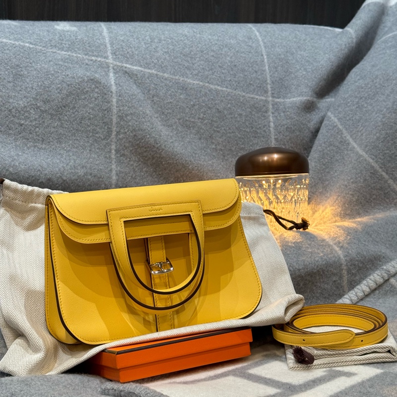Hermès Mini Halzan Jaune Mango 銀扣 K刻（全新全配）-0