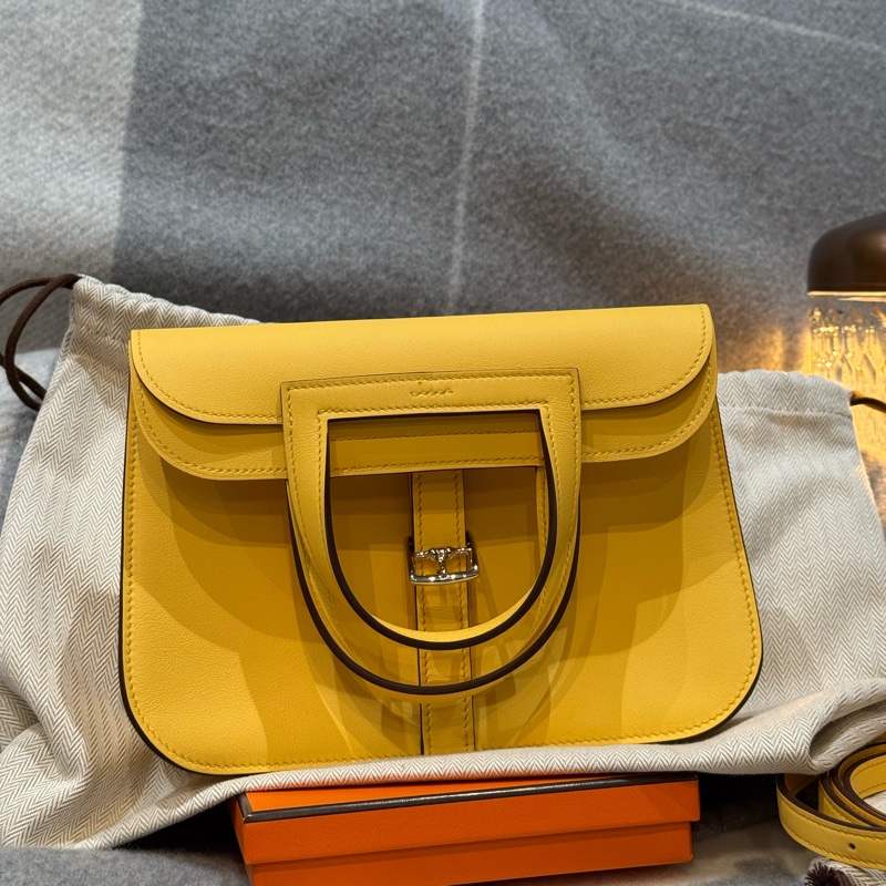 Hermès Mini Halzan Jaune Mango 銀扣 K刻（全新全配）-1