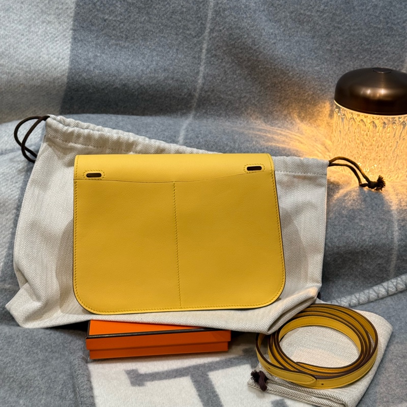 Hermès Mini Halzan Jaune Mango 銀扣 K刻（全新全配）-2