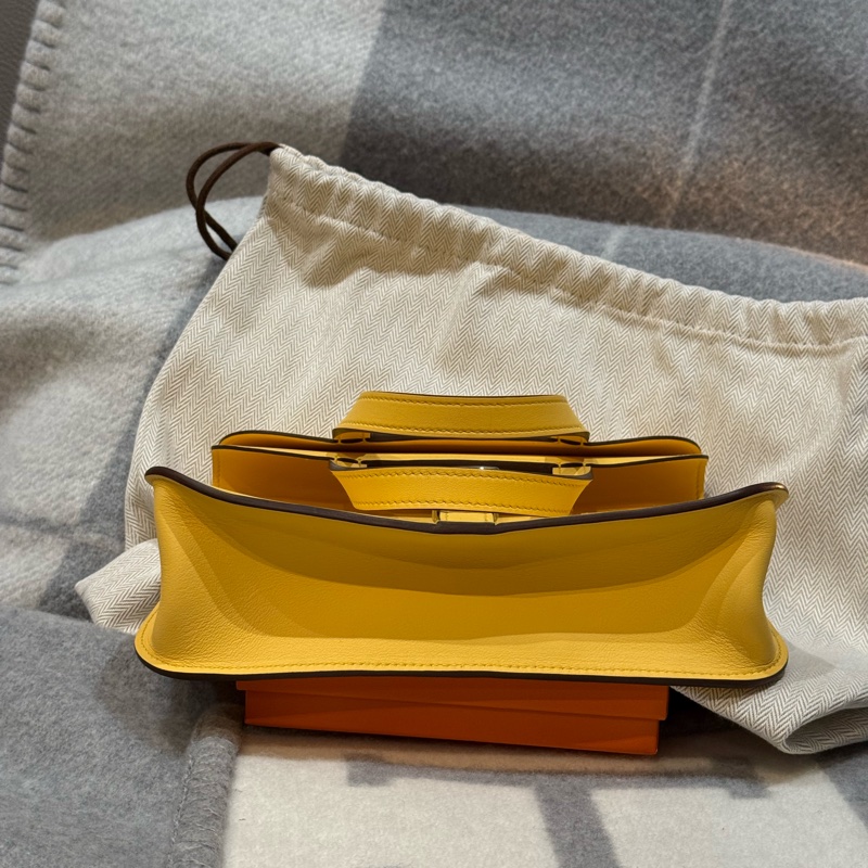 Hermès Mini Halzan Jaune Mango 銀扣 K刻（全新全配）-3
