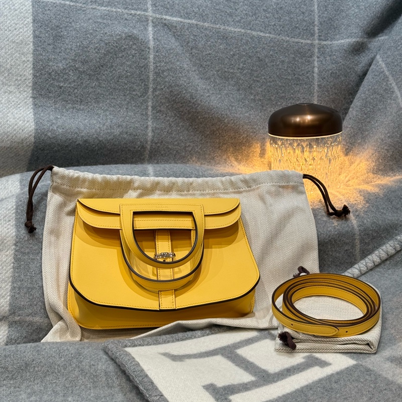 Hermès Mini Halzan Jaune Mango 銀扣 K刻（全新全配）-6