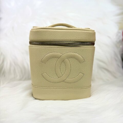 Chanel Vanity Case 化妝包 杏色牛皮 中號 豎版