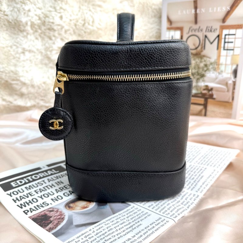 Chanel Vanity Case 化妝包 黑色 牛皮 中號 豎版-4