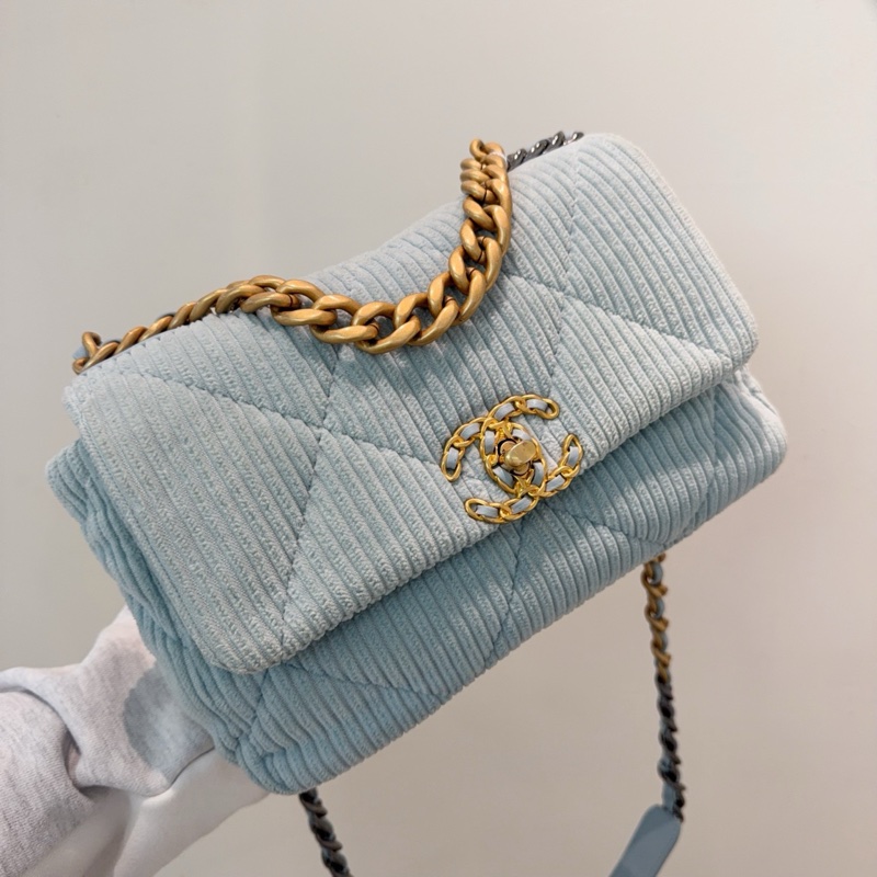 香奈兒Chanel 19bag小號  燈芯絨材質 冰藍色-2