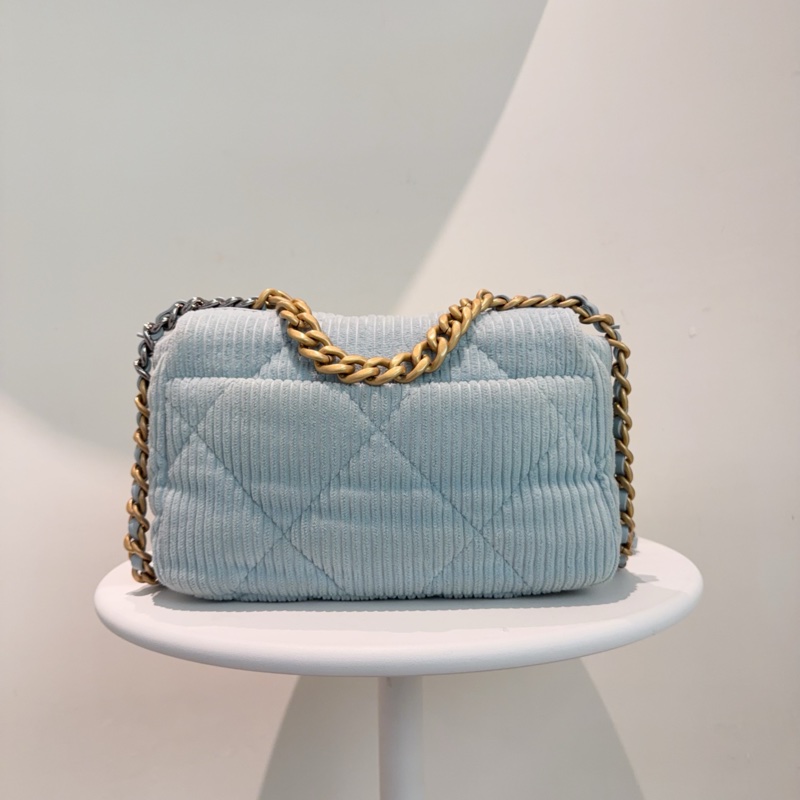 香奈兒Chanel 19bag小號  燈芯絨材質 冰藍色-4